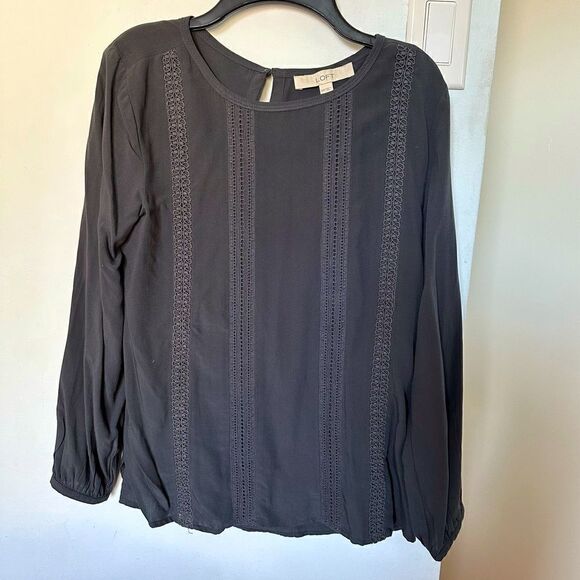 Ann Taylor Tops - XXS Ann Taylor Loft Long Sleeve Crotchet Lace Accents -  Dark Grey